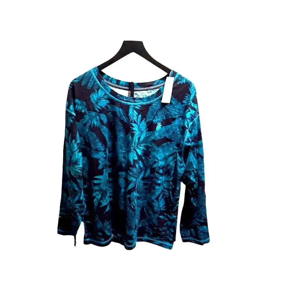Tommy Bahama NWT Womens XXL Lounge Sleep Shirt Charcoal Green Tropical Top READ